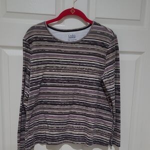 Croft & Barrow Women's Long Sleeve Striped Tee - Black, Gray, Cream